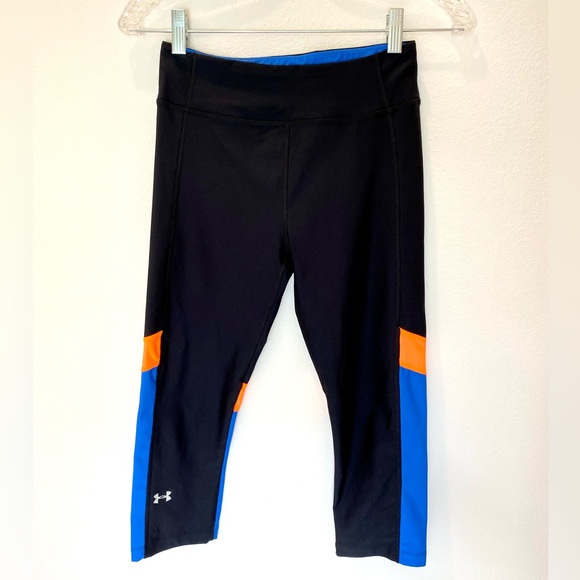 Under Armour Heat Gear Compression Blue Orange Black Leggings Crop Small - Picture 2 of 5